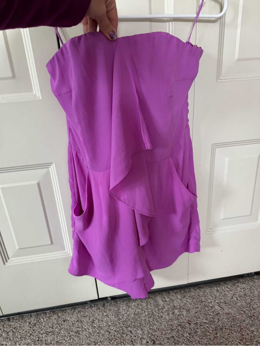 Express Fuchsia Strapless Romper with Ruffle Front